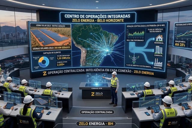 Centro de operações da Zelo: equipe acompanha no telão o mapa e os indicadores da rede de recarga.